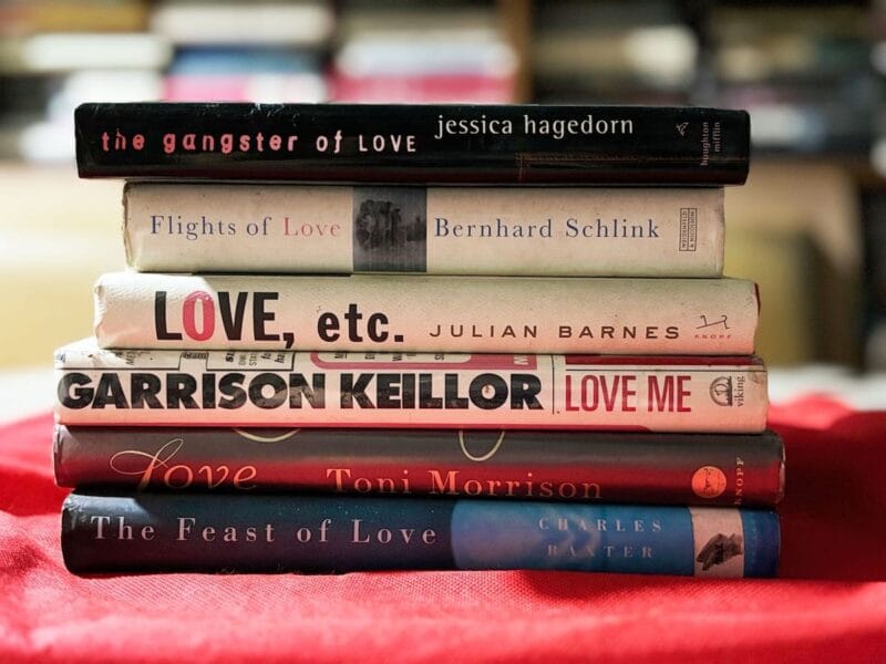 Books with 'Love' in the title: The Gangster of Love; Flights of Love; Love, Etc., Love Me; Love; The Feasts of Love