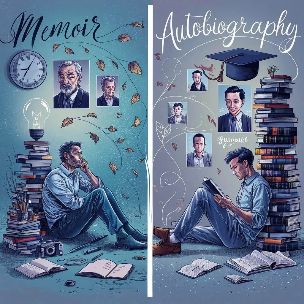 a thought provoking illustration about memoir vs autobiography