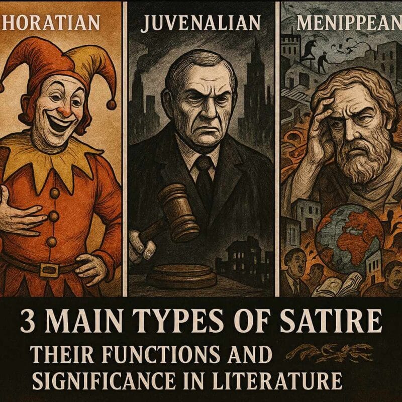 3 main types of satire: Horatian, Juvenalian, and Mennipean